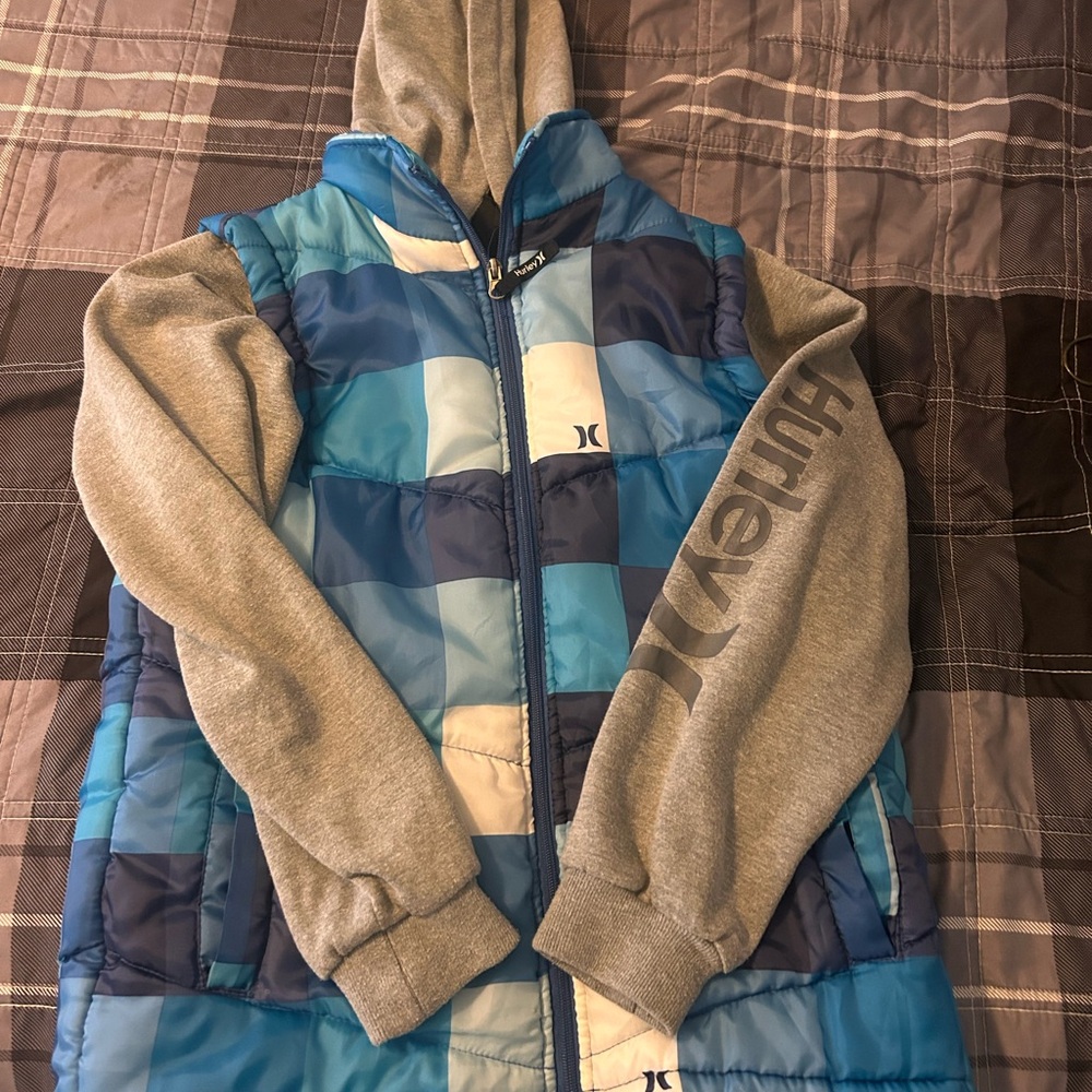 Hurley Kids Blue and White Checkered Hoodie